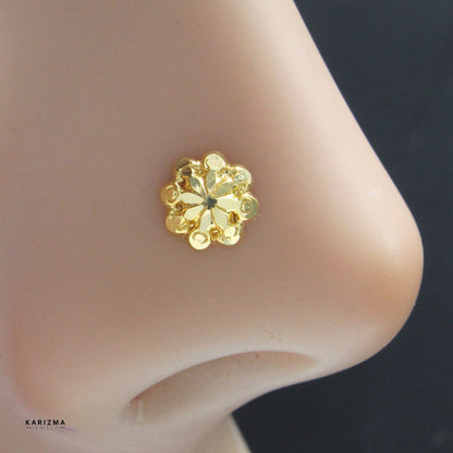 18K Real Gold Indian Women Flower style Nose stud nose ring Push Pin