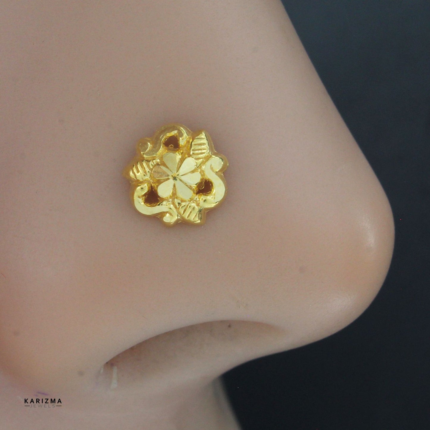 Ethnic 18K Real Gold Indian Women Nose stud nose ring Push Pin