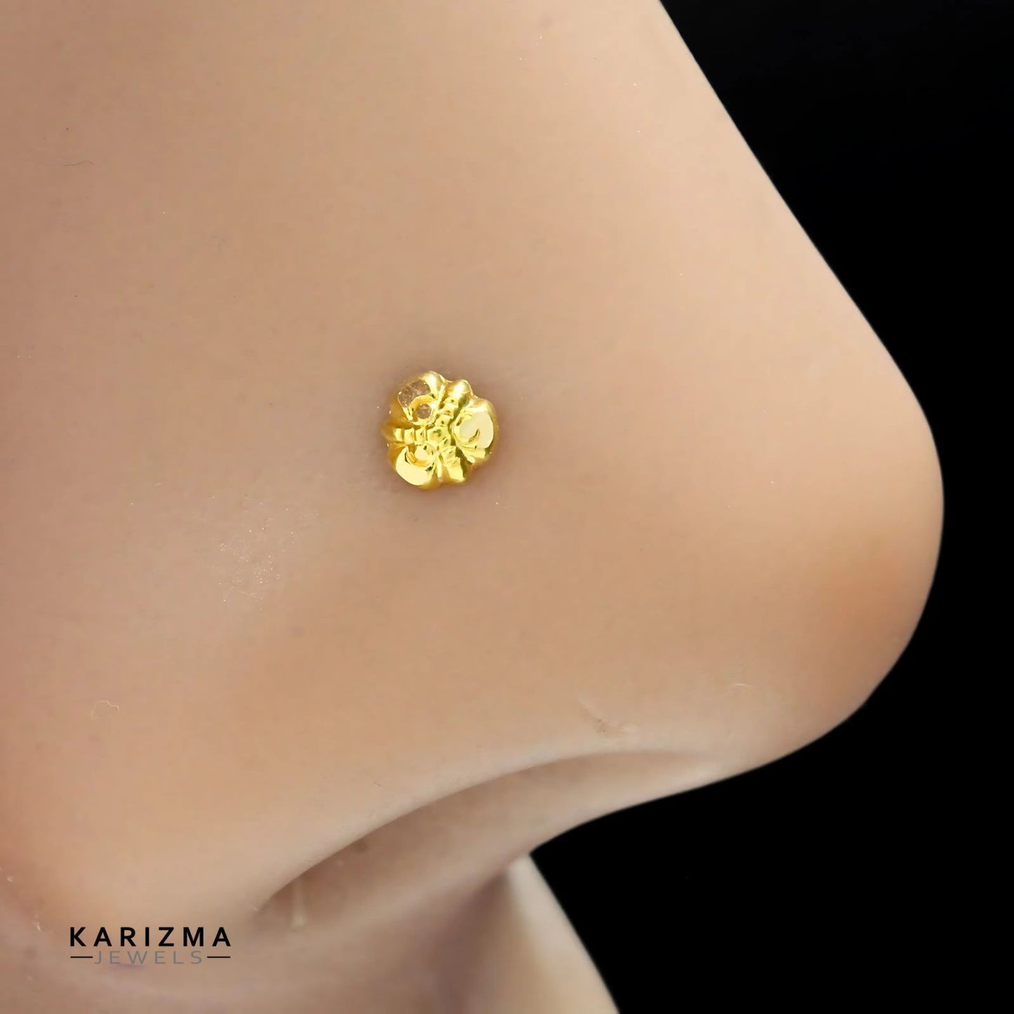 Floral 14k Real Gold Women small Nose Pin Push Pin