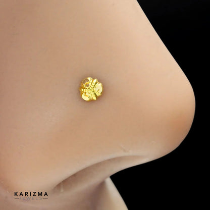 Floral 14k Real Gold Women small Nose Pin Push Pin