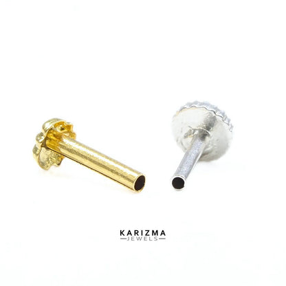 Floral 14k Real Gold Women small Nose Pin Push Pin