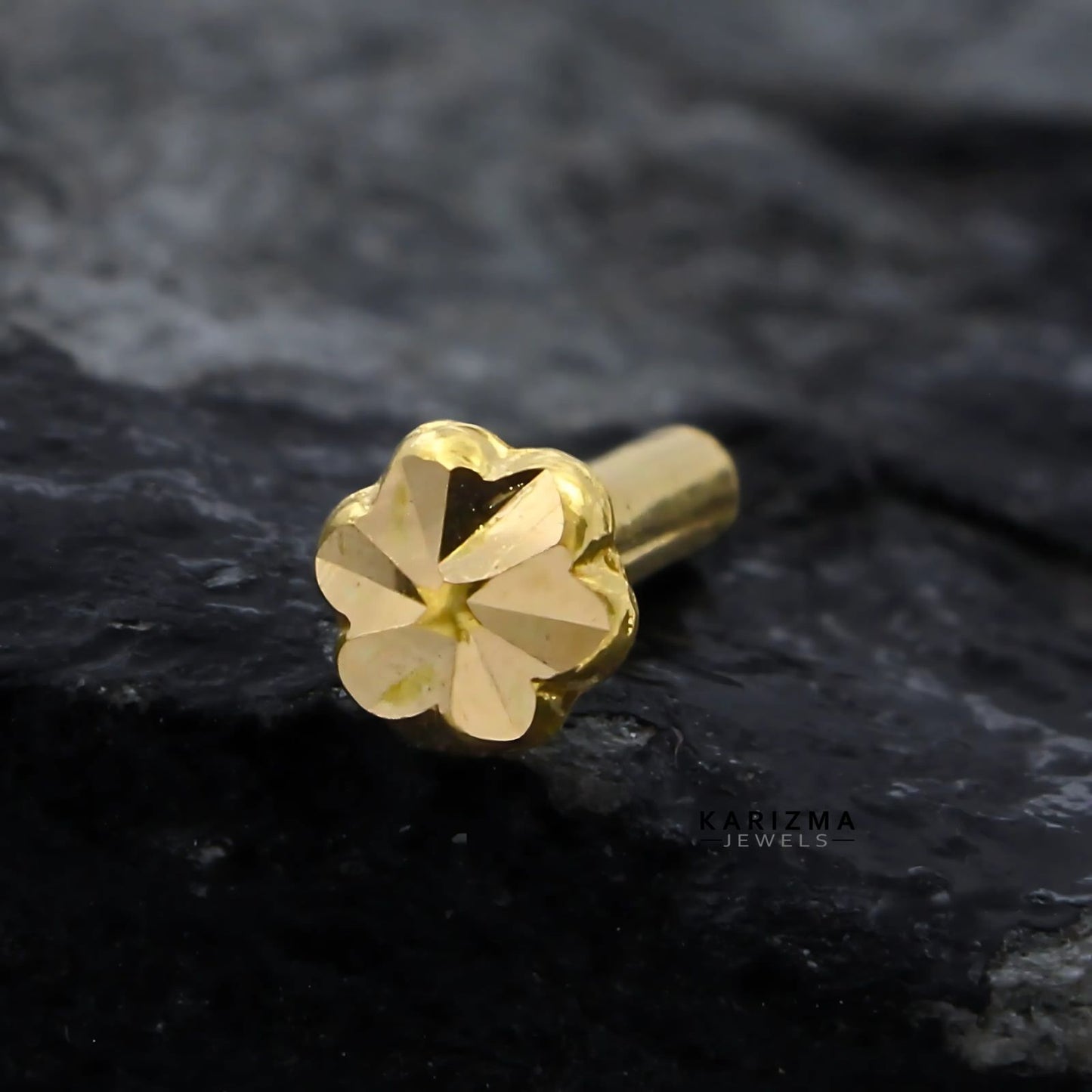 14k Real Gold Women floral stylish Tiny Nose Pin Push Pin