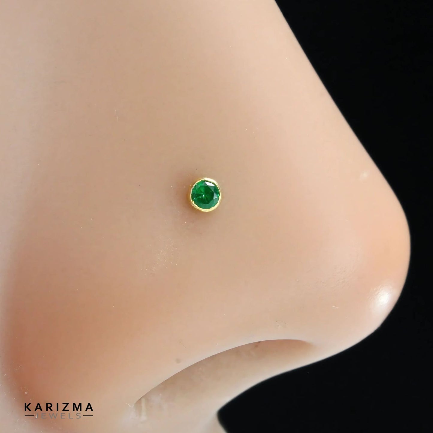 14K Real Gold Women Green CZ Tiny Nose Pin nose ring Push Pin