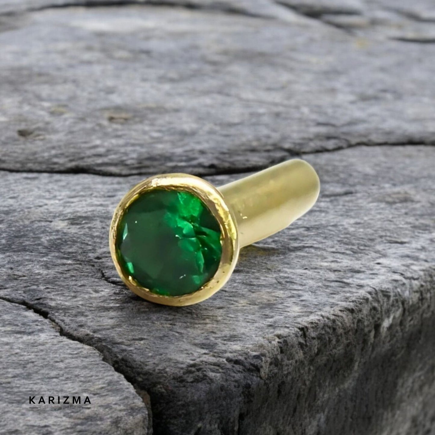 14K Real Gold Women Green CZ Tiny Nose Pin nose ring Push Pin