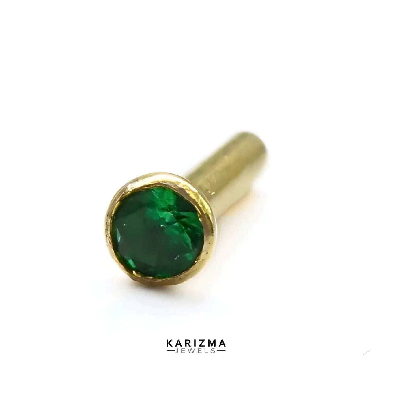 14K Real Gold Women Green CZ Tiny Nose Pin nose ring Push Pin