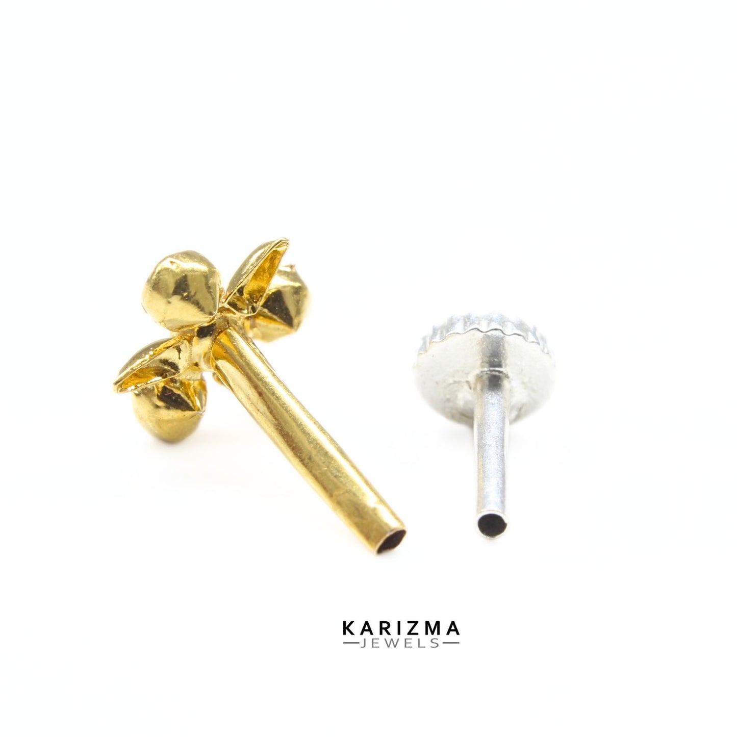 14K Real Gold Women White CZ cultural design Nose Pin nose ring Push Pin
