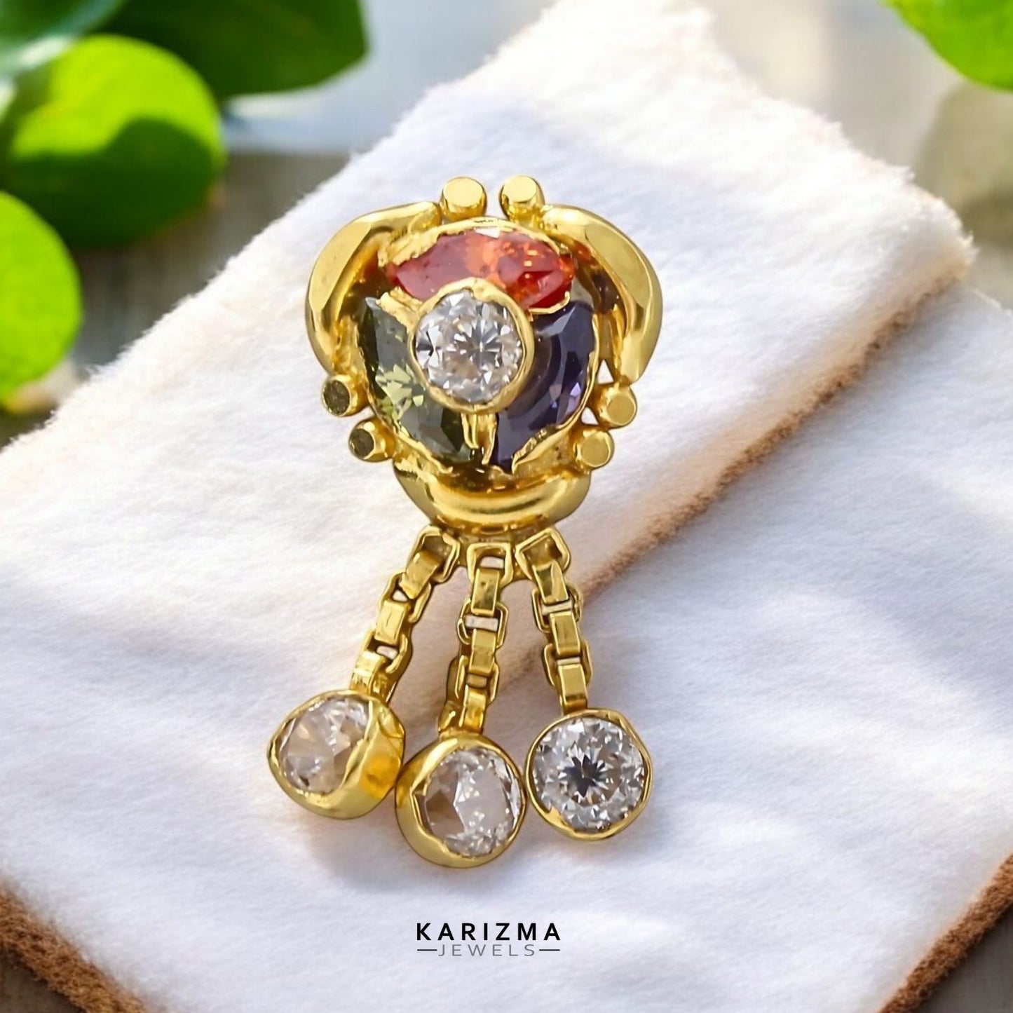 14K Real Gold Women Multi CZ dangle Excellent Nose Pin nose ring Push Pin