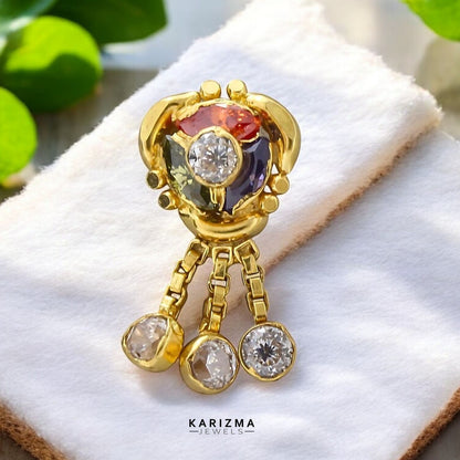 14K Real Gold Women Multi CZ dangle Excellent Nose Pin nose ring Push Pin
