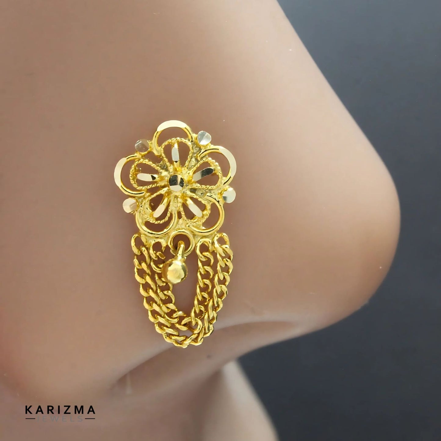 14k Real Gold Women dangle party style Nose Pin Push Pin