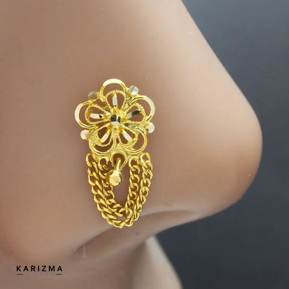 14k Real Gold Women dangle party style Nose Pin Push Pin