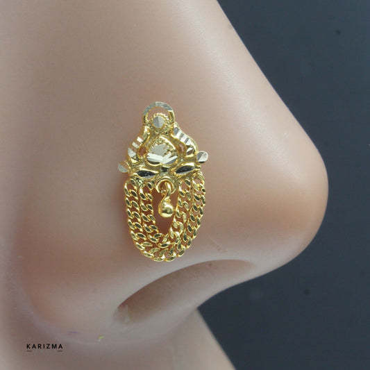 14k Real Gold Indian Bridal Nose Pin Women Nose Stud Pin