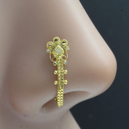 14k Real Gold Indian Chain Style Women gifting Nose Stud Pin