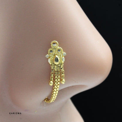 14k Real Gold Indian Chain Style Women Nose Stud Pin