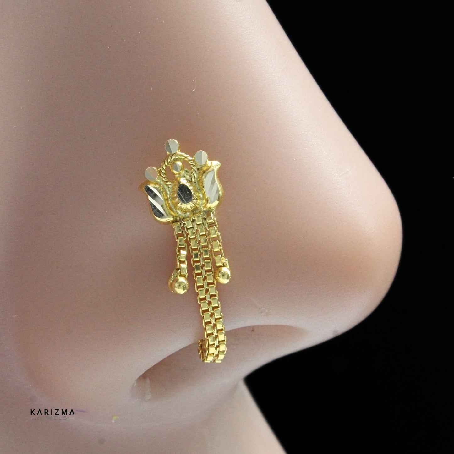 14k Real Gold Indian design Chain Style Women Nose Stud Pin