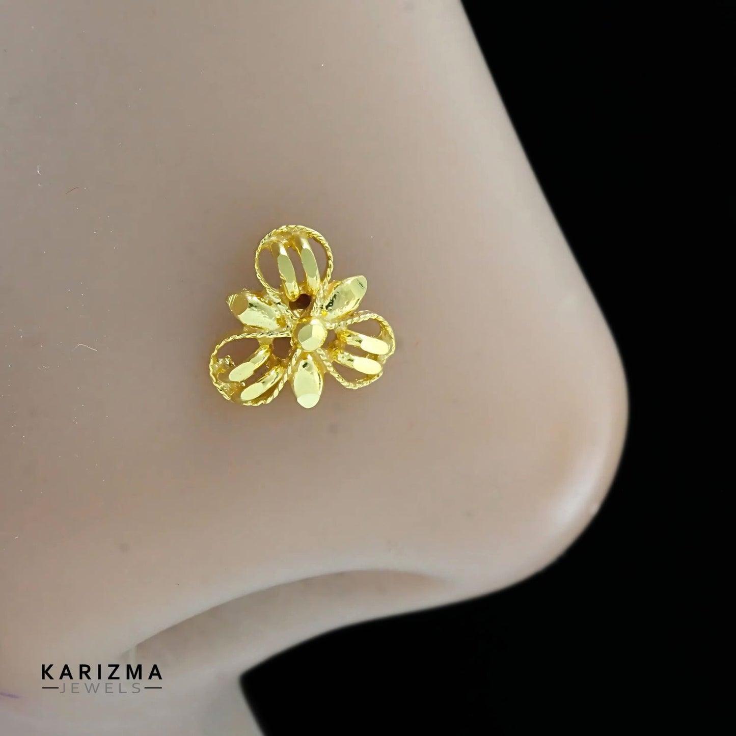 Floral design 18K Real Gold Women stud nose ring Push Pin