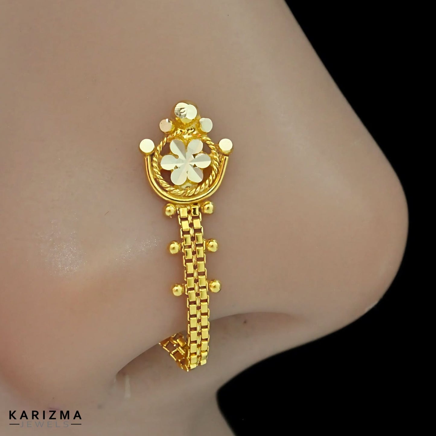 Cute 14k Real Gold Chain Style Women Nose Pin Push Pin