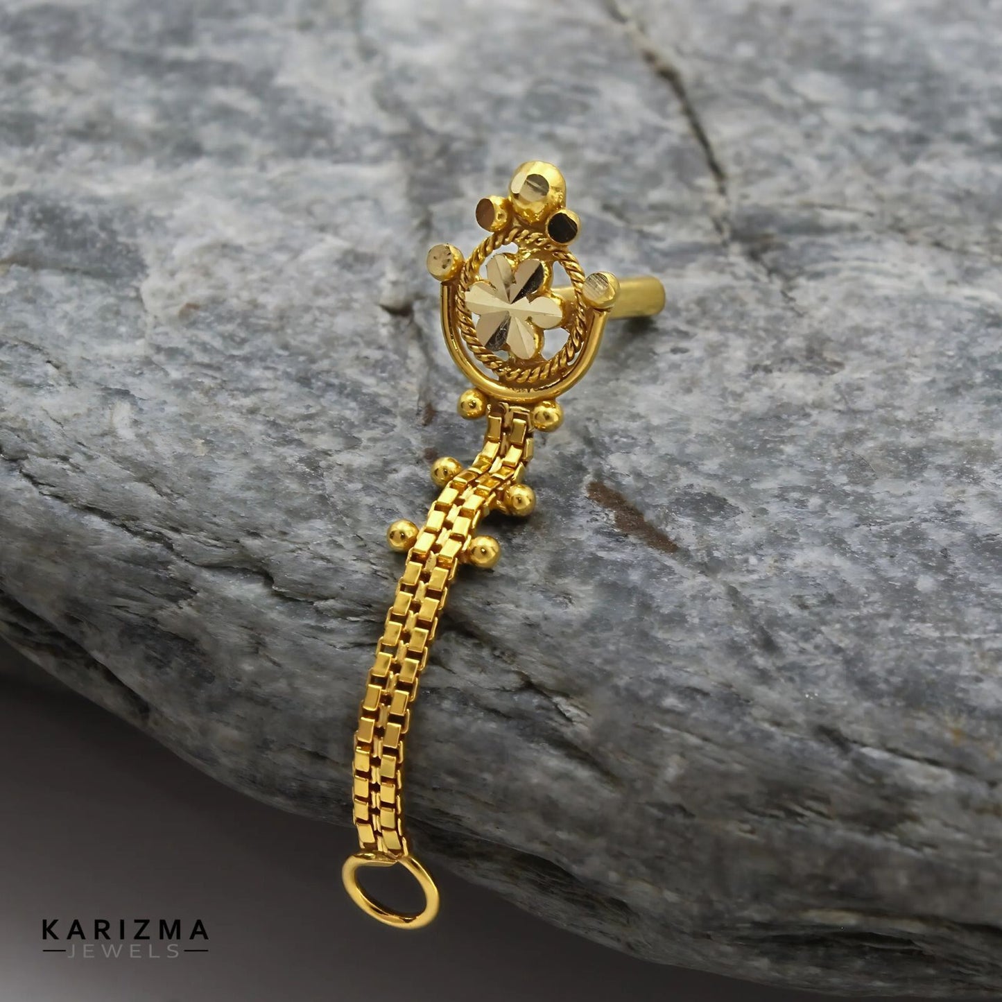 Cute 14k Real Gold Chain Style Women Nose Pin Push Pin
