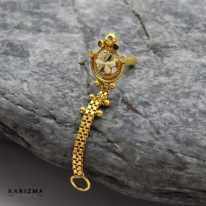 Cute 14k Real Gold Chain Style Women Nose Pin Push Pin