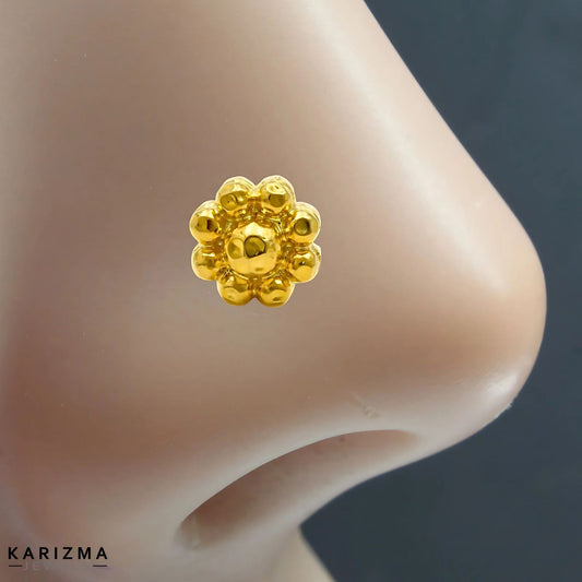 14K Real Gold Women Flower Nose Pin nose ring Push Pin 16g