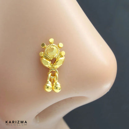 14K Real Gold Women dangle Nose Pin nose ring Push Pin