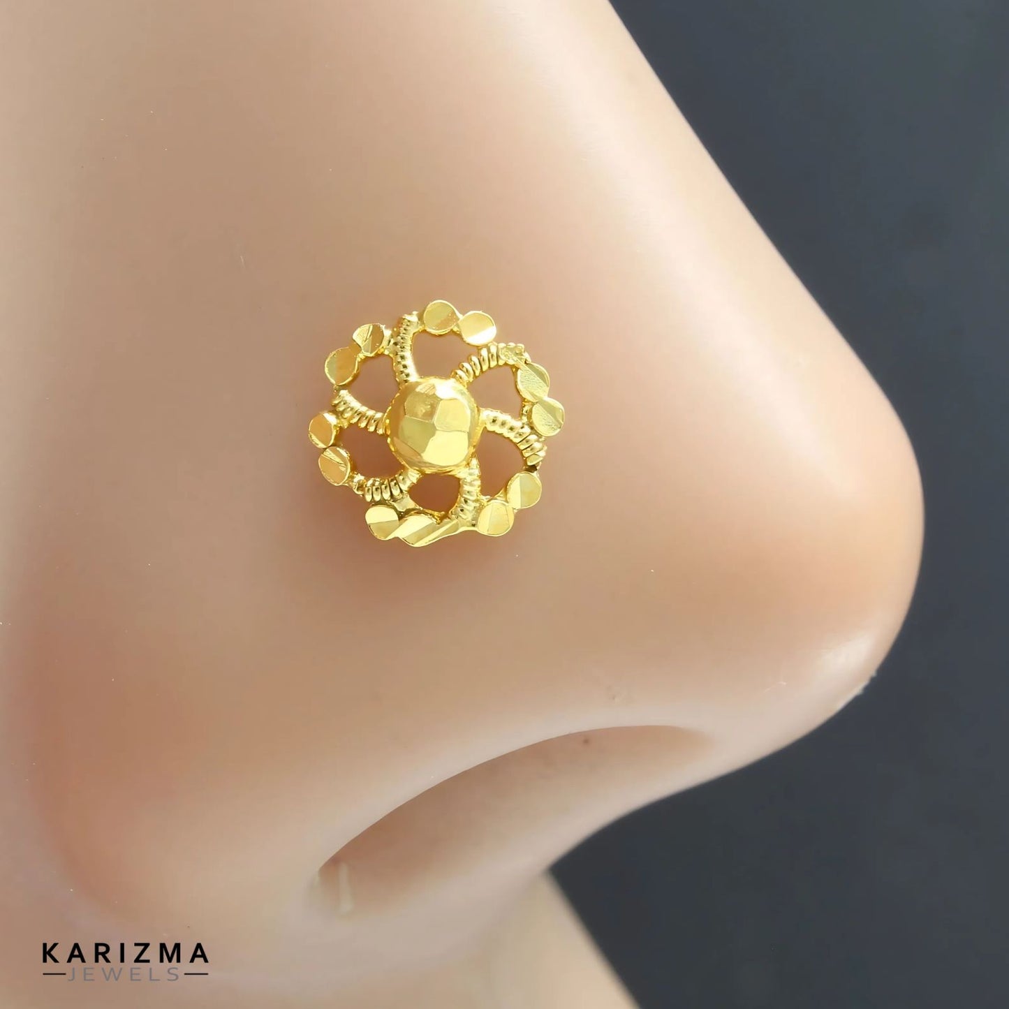 14K Real Gold Women Flower design Twisted Nose Pin nose ring