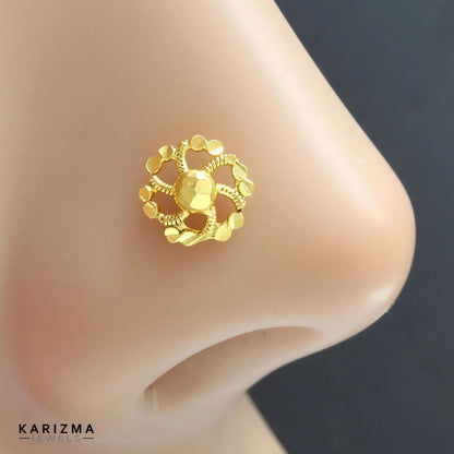 14K Real Gold Women Flower design Twisted Nose Pin nose ring