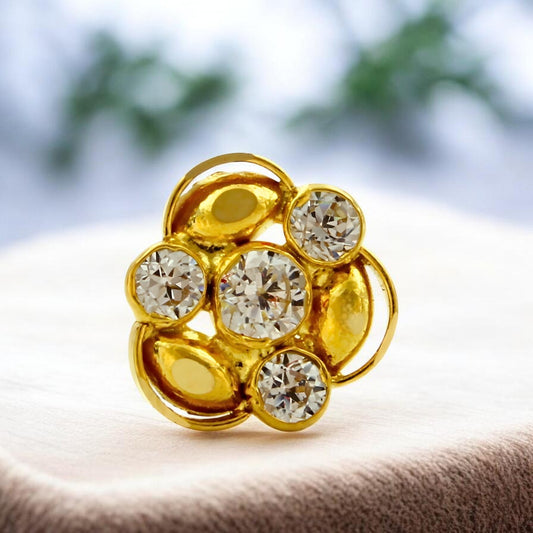 Small 18K Real Gold White CZ Nose Pin nose ring Push Pin