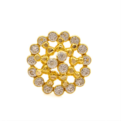 18K Real Gold White CZ Wheel Nose Ring Push Pin Nose Pin