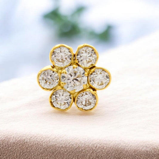 Daily wear 18K Real Gold White CZ Nose pin nose ring Push Pin