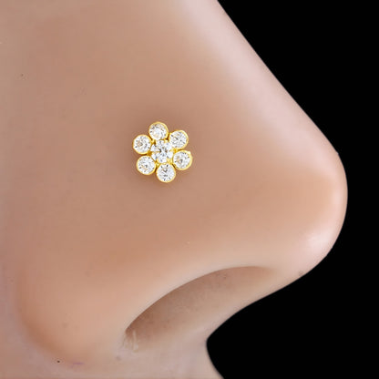 Daily wear 18K Real Gold White CZ Nose pin nose ring Push Pin
