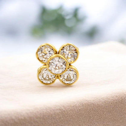 Light Weight 18K Real Gold White CZ Nose pin Push Pin