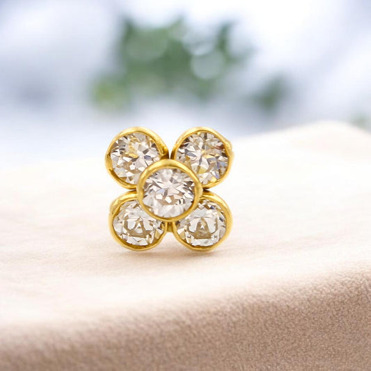 Light Weight 18K Real Gold White CZ Nose pin Push Pin