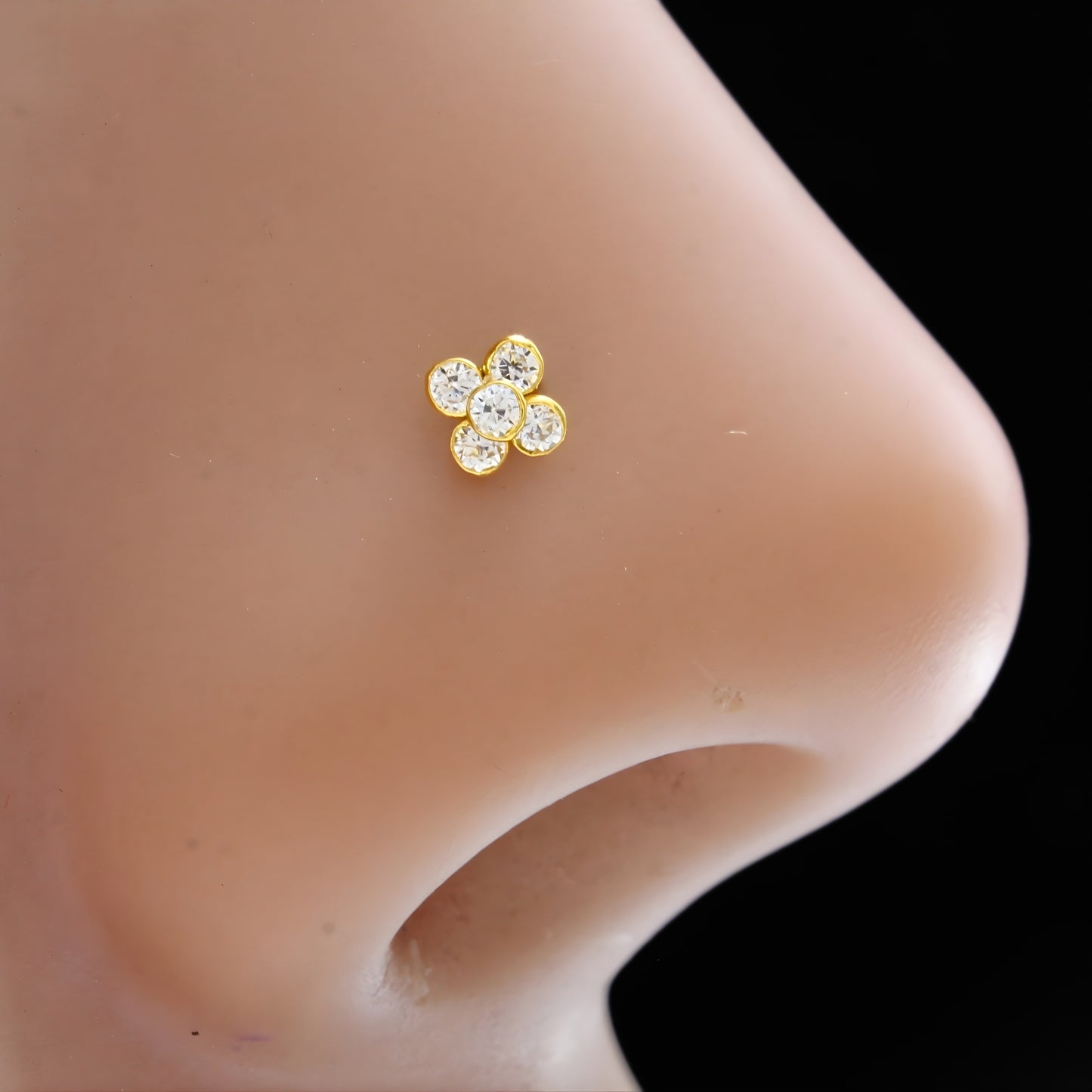 Light Weight 18K Real Gold White CZ Nose pin Push Pin
