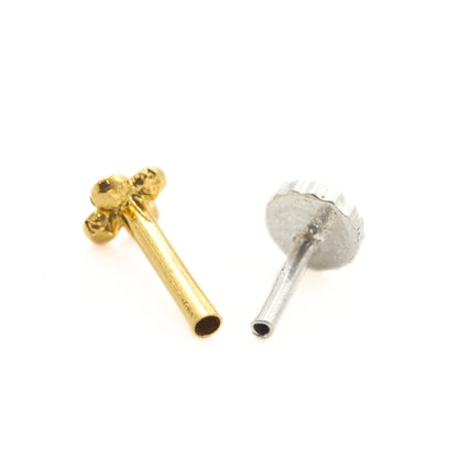 Light Weight 18K Real Gold White CZ Nose pin Push Pin