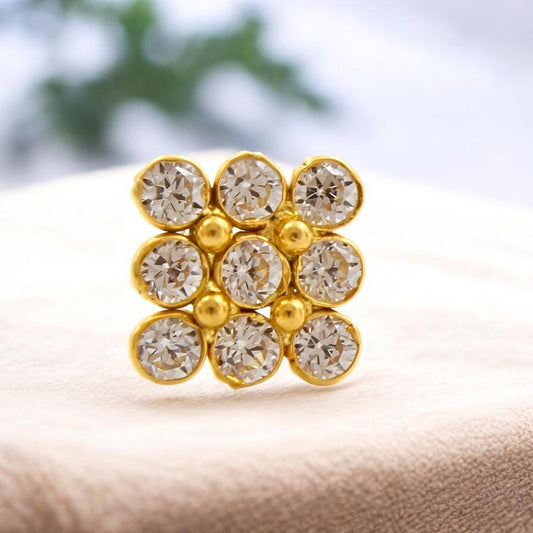 Divine 18K Real Gold White CZ Nose pin nose ring Push Pin