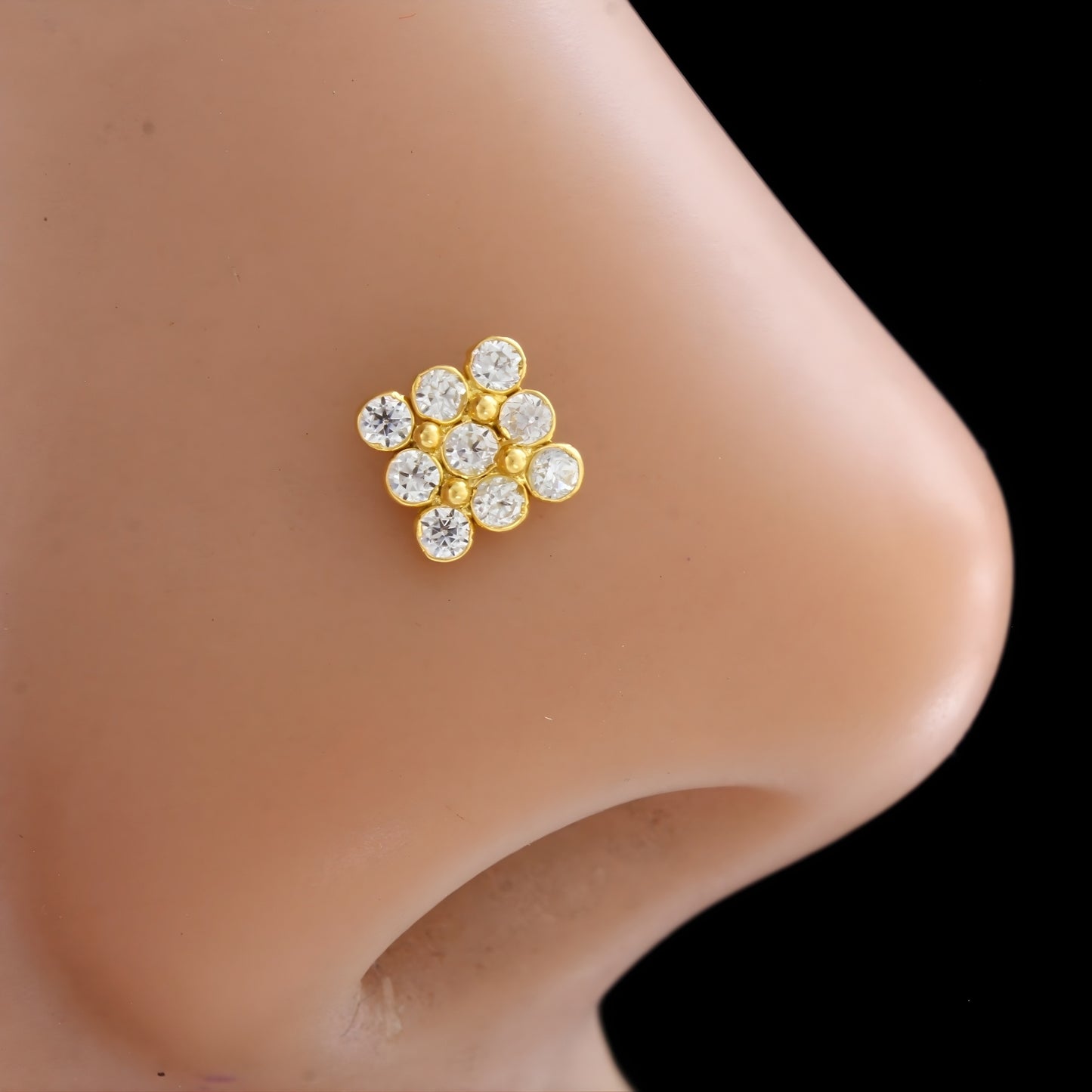 Divine 18K Real Gold White CZ Nose pin nose ring Push Pin
