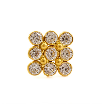 Divine 18K Real Gold White CZ Nose pin nose ring Push Pin