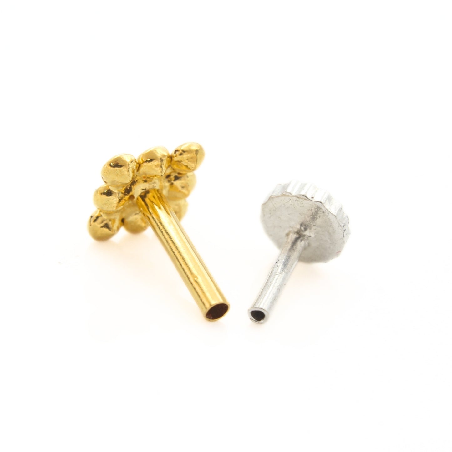 Divine 18K Real Gold White CZ Nose pin nose ring Push Pin
