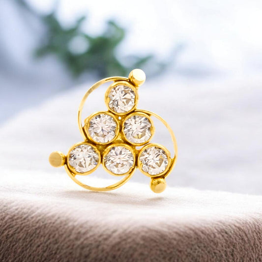 Cute 18K Real Gold White CZ Nose stud pin ring Push Pin