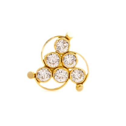 Cute 18K Real Gold White CZ Nose stud pin ring Push Pin