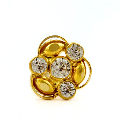 Small 18K Real Gold White CZ Nose Pin nose ring Push Pin