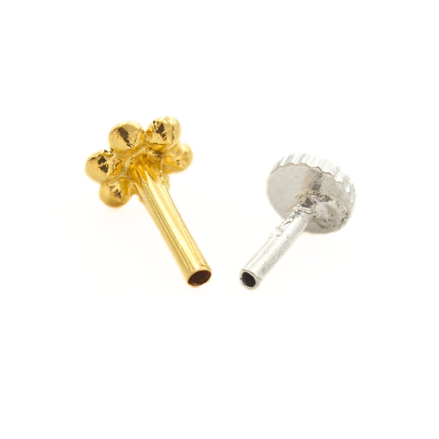 Tiny Floral 18K Real Gold Pink White CZ Nose pin nose ring Push Pin