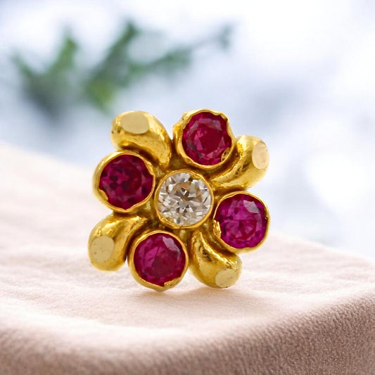 18K Real Gold Pink White CZ Square Nose pin nose ring Push Pin