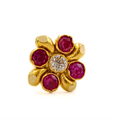 18K Real Gold Pink White CZ Square Nose pin nose ring Push Pin