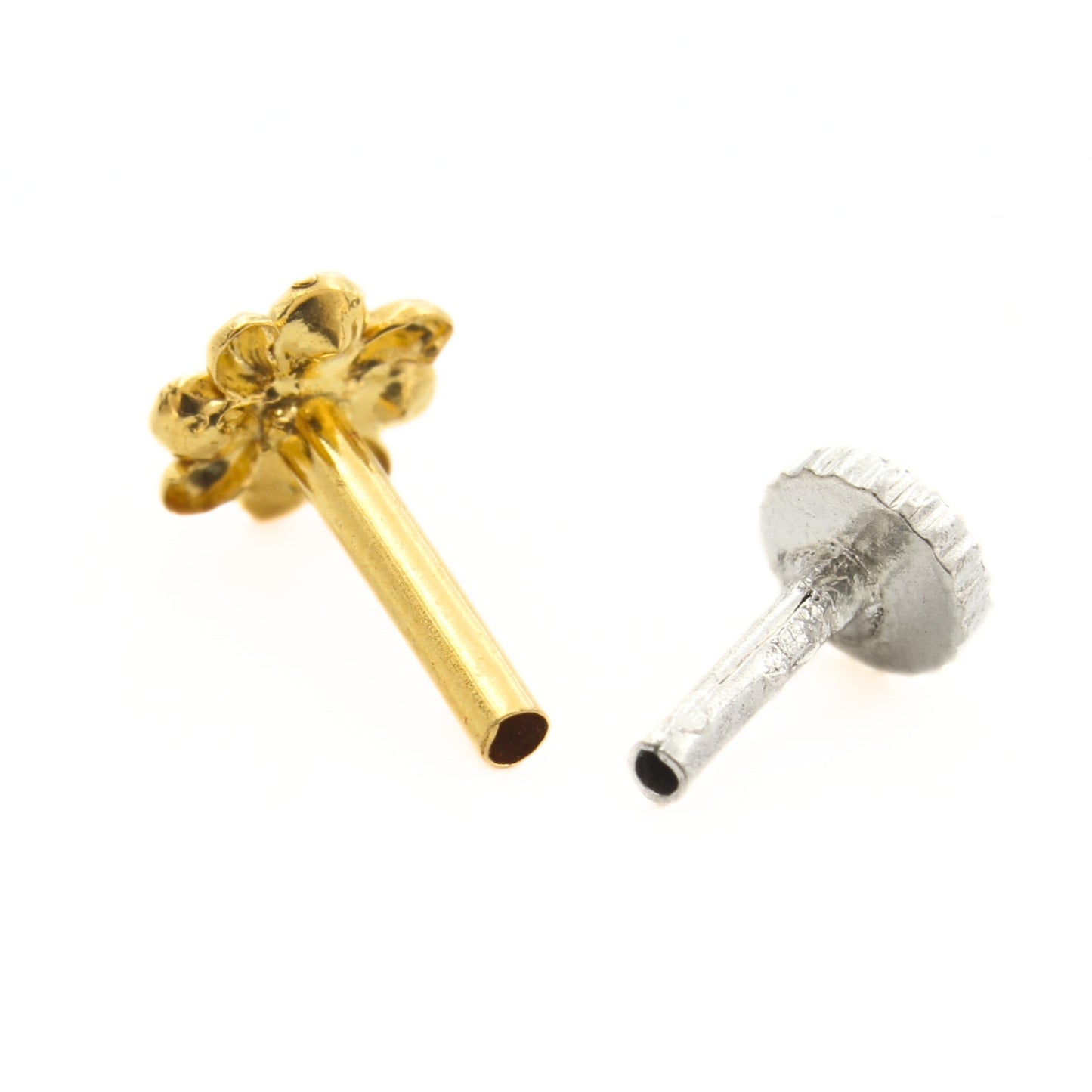 18K Real Gold Pink White CZ Square Nose pin nose ring Push Pin