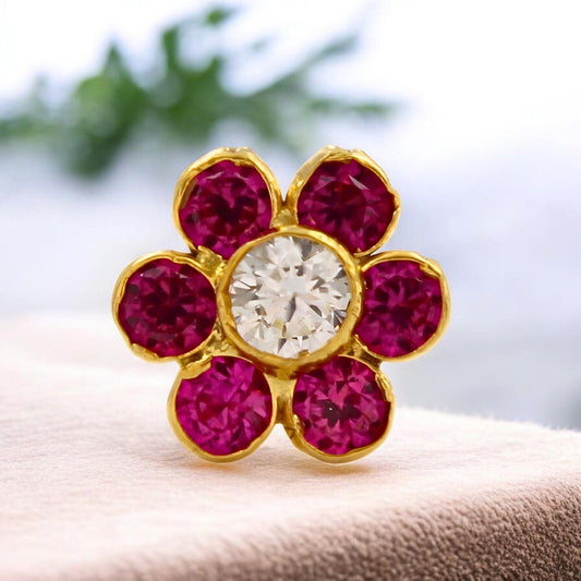 Small 18K Real Gold Pink White CZ Nose pin nose ring Push Pin