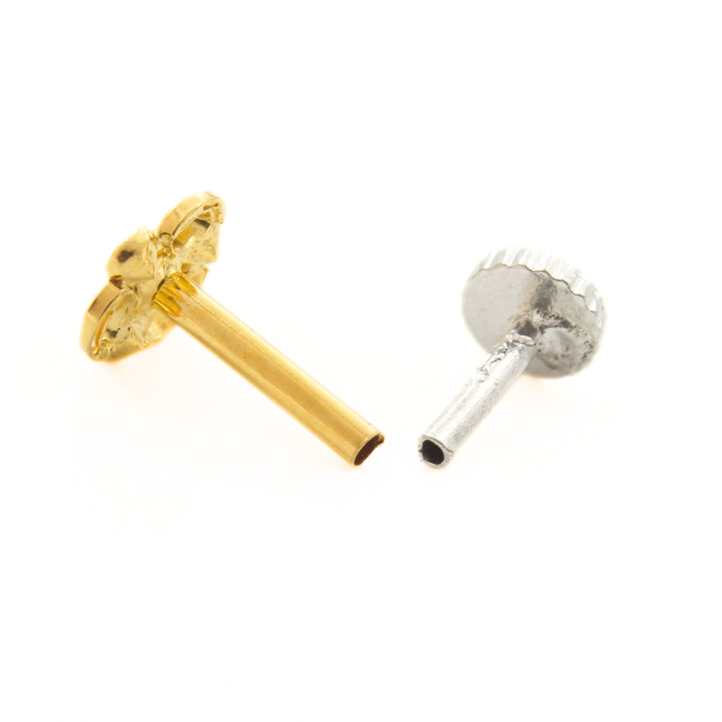 Small 18K Real Gold White CZ Nose Pin nose ring Push Pin