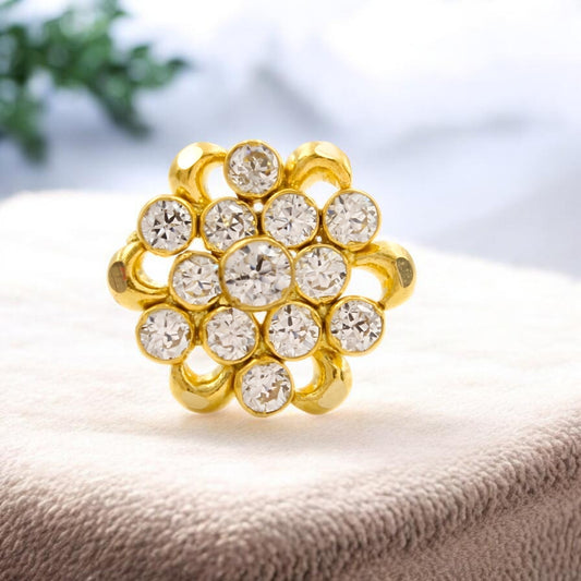 Floral 18K Real Gold White CZ Nose pin nose ring Push Pin