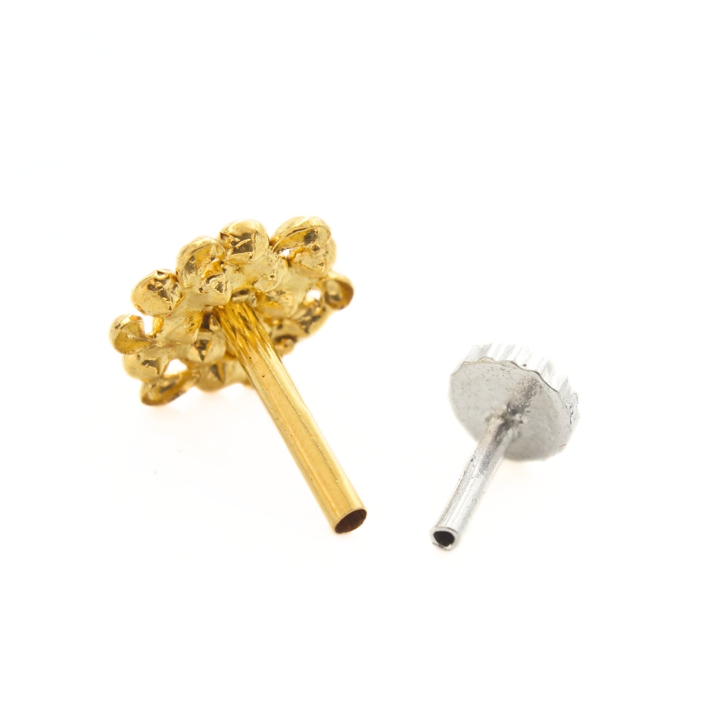 Floral 18K Real Gold White CZ Nose pin nose ring Push Pin