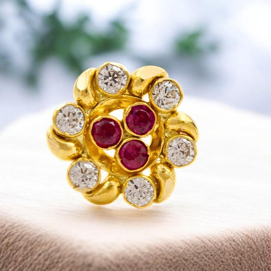 Flower 18K Real Gold Pink White CZ Nose pin nose ring Push Pin